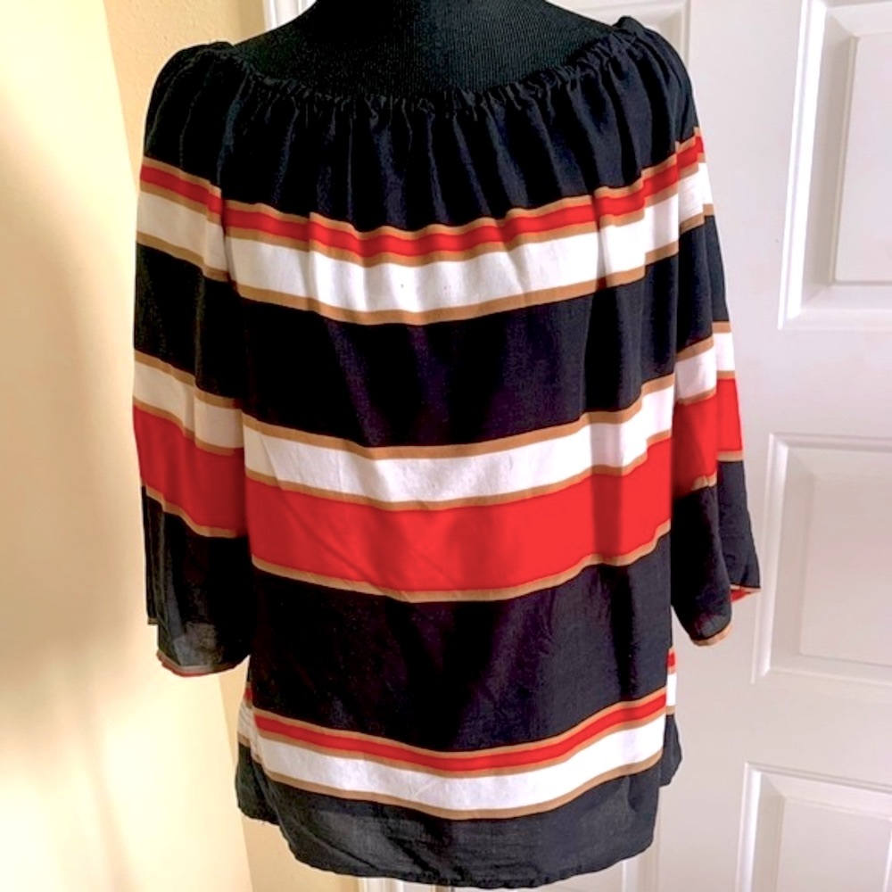 Cynthia Rowley Black And Red Striped Off Shoulder Top Size M